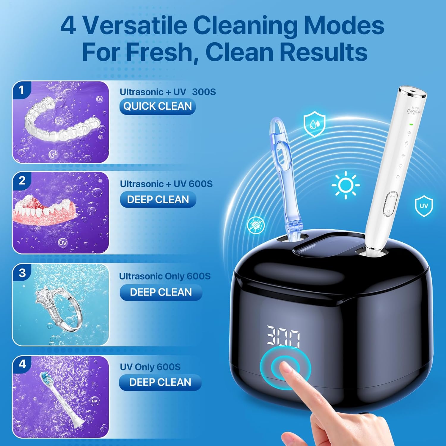 Ultrasonic Retainer Cleaner Machine, 49KHz 220ML Dental Cleaning Pod with Digital Timer, Deep Cleaning Ultrasonic Dentures Cleaner for Night Guards, Braces, Aligner, Toothbrush, Jewelry, Black