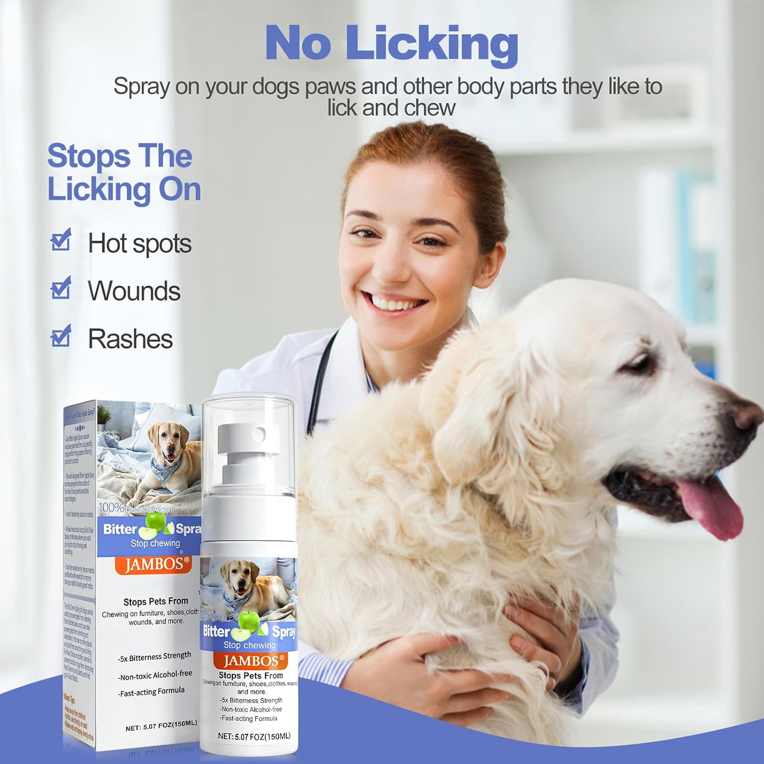Bitter Apple Spray for Dogs Stop Chewing Protect Furniture Prevent Licking Injuries (Blue M)