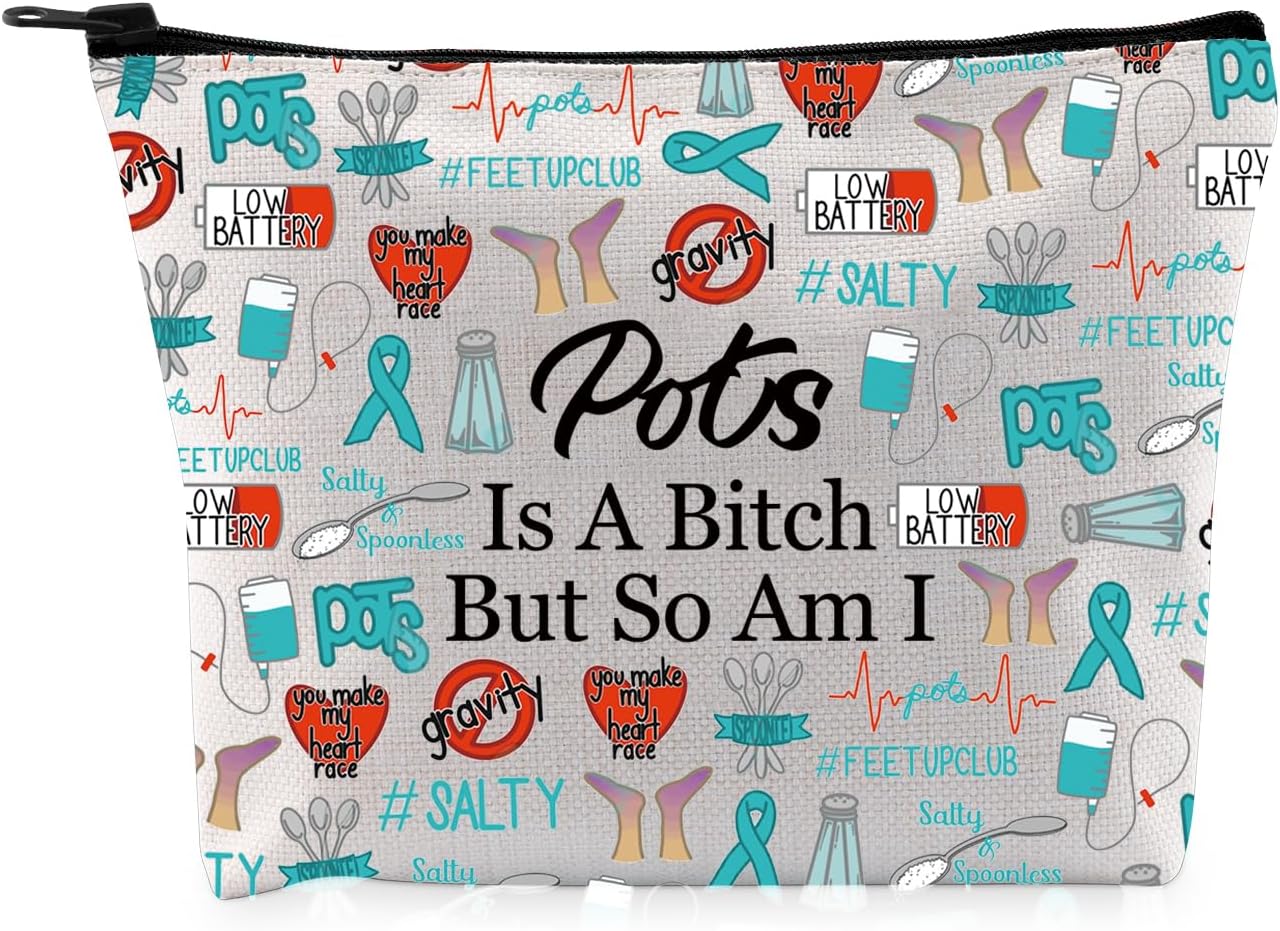 G2TUP POTS Inspired Gift - Makeup Bag, Awareness Cosmetic Bag, POTS Syndrome Fighter Gift