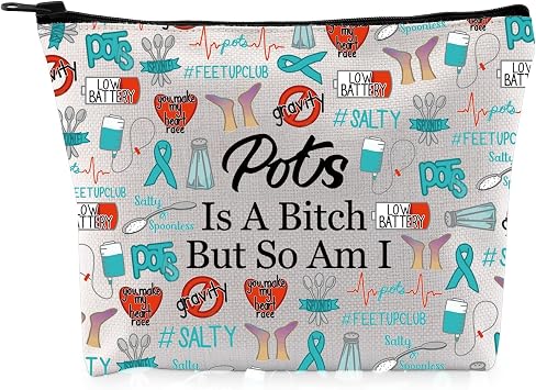 G2TUP POTS Inspired Gift - Makeup Bag, Awareness Cosmetic Bag, POTS Syndrome Fighter Gift