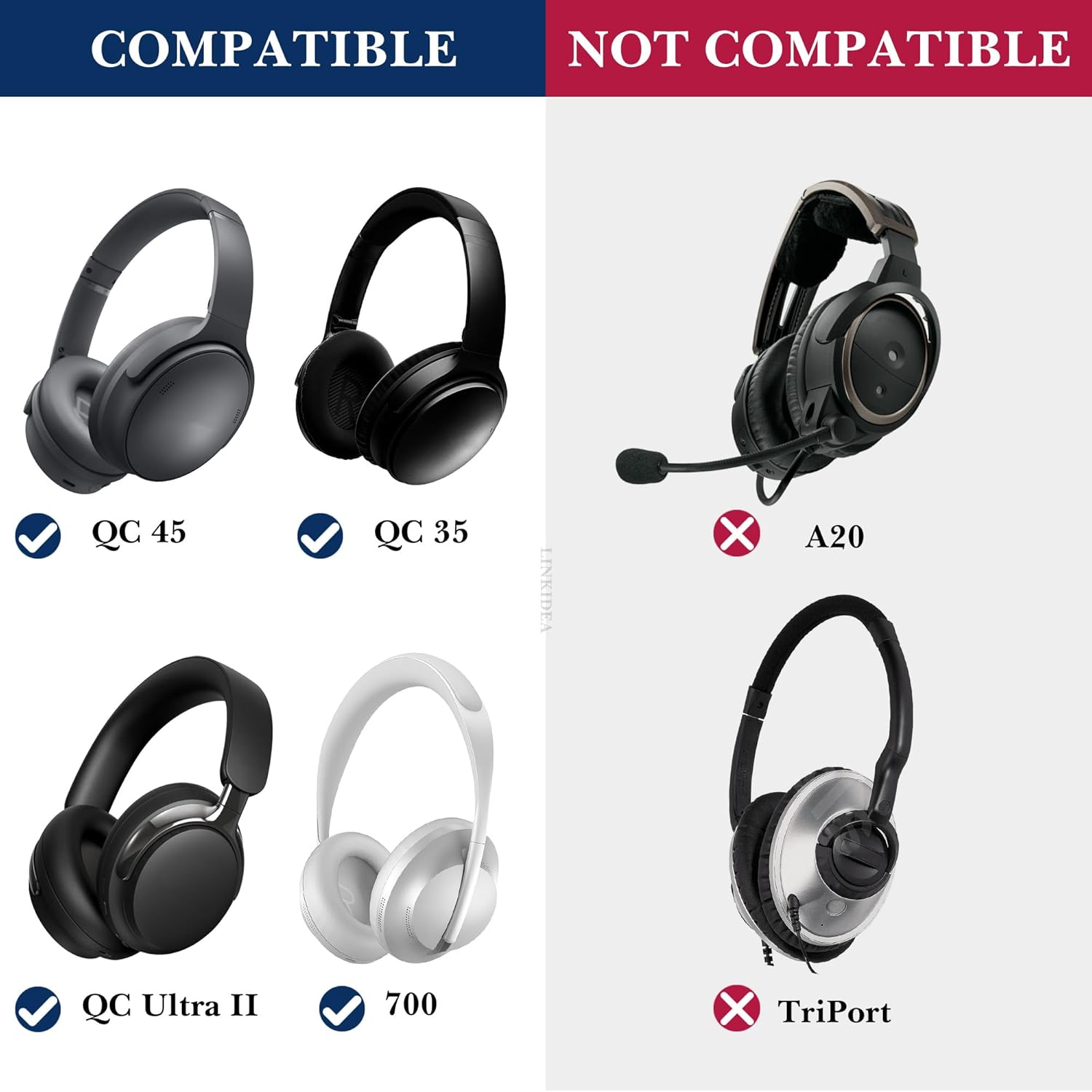 Linkidea Headphones Carrying Case Compatible with Bose QCUltra, QC45, QC35II, QC35, Sony MDRZX110, JBL Tune 660NC Case, Protective Hard Shell Travel Bag with Cable, Charger Storage (Black) - Image 6