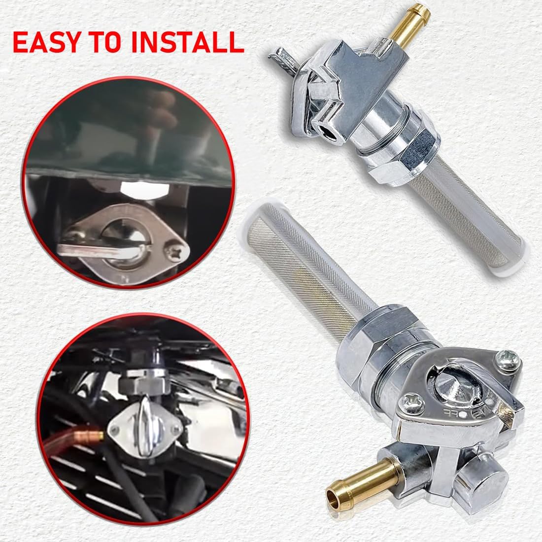 Petcock Fuel Valve 22mm Right Outlet Spigot for Harley Davidson Sportster Big Twin Dyna Fatboy Electra Glide Heritage Softail Springer Sport Super Tour Glide Low Rider Gas Tank Valve Switch Chrome
