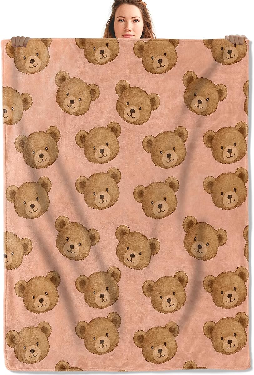 Bear Gifts, Cute Brown Bear Blanket for Girls Kids Women, Cozy Warm Flannel Throw Blankets for Bedroom, Travel, Couch, Home Decor, 50x60 in