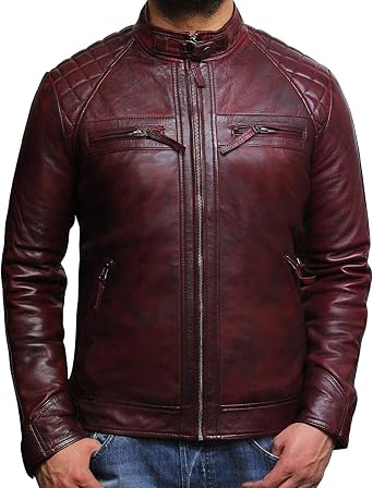 BRANDSLOCK Leather Jackets For Men Distressed Retro Real Sheepskin Mens Leather Motorcycle Jacket