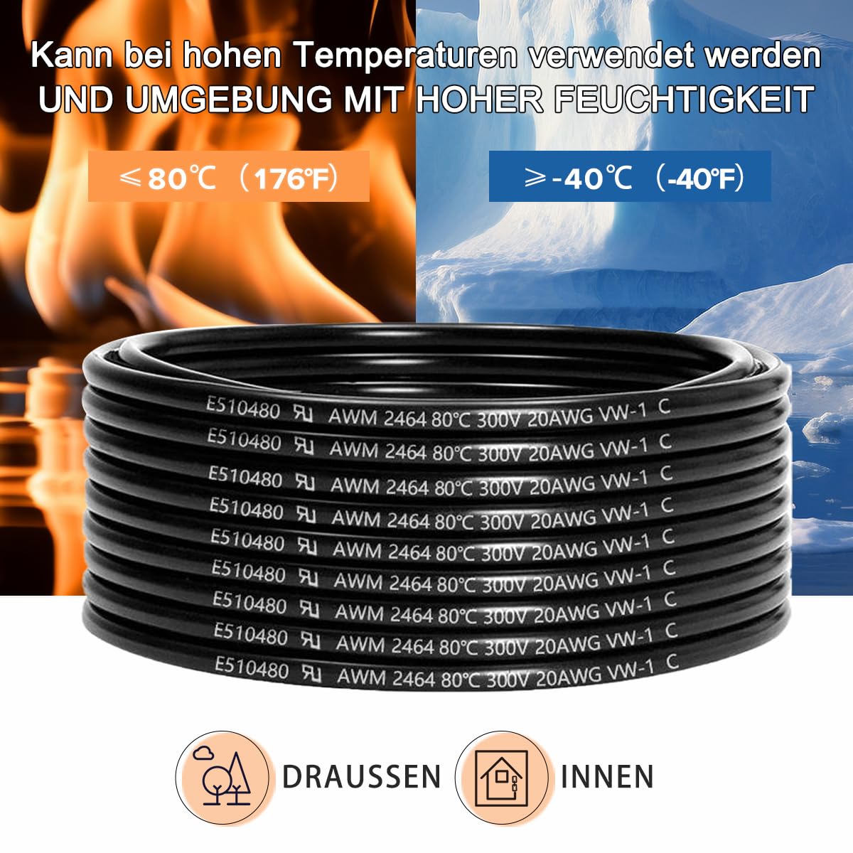 Câble à 3 fils 20 AWG - 3 x 0,5 mm² - 30 m - Fil à 3 fils en cuivre étamé - PVC 20/3 fils - Pour DC5 V/12 V/24 V, éclairage LED, rallonge, voiture, etc. - Certification CE