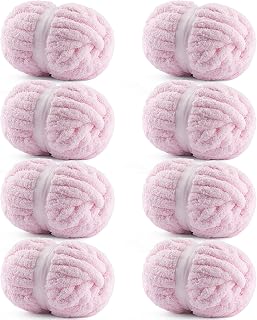 Pink Chunky Yarn for Hand Knitting - #10 Jumbo Chenille Yarn for Crocheting | 8 Pack Thick Chunky Yarn for Crocheting, Super Bulky Chunky Knit Blanket Yarn (Each 7.94oz/225g, 25yds/23m), Light Pink