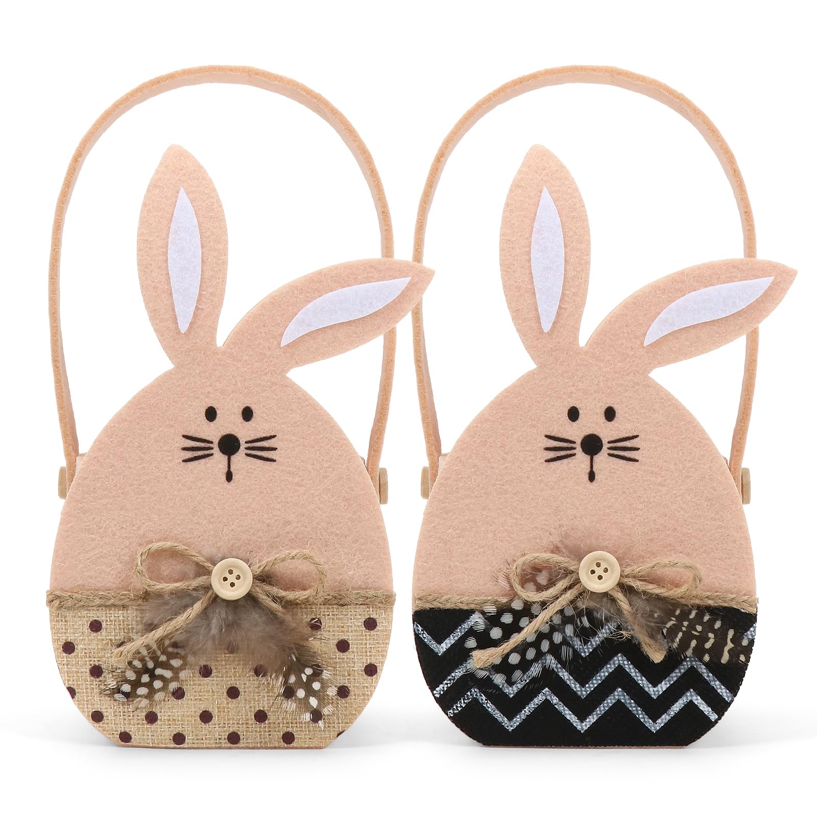 2 Stück Osterkörbchen Hase in Filz, Osterkörbe für Kinder mit Henkel, Osternest Mit Ohren, Ostertüten zum Befüllen, Ostern Geschenktüte, Ostertasche für Osterdeko Osterkorb Bastelsachen (Khaki)