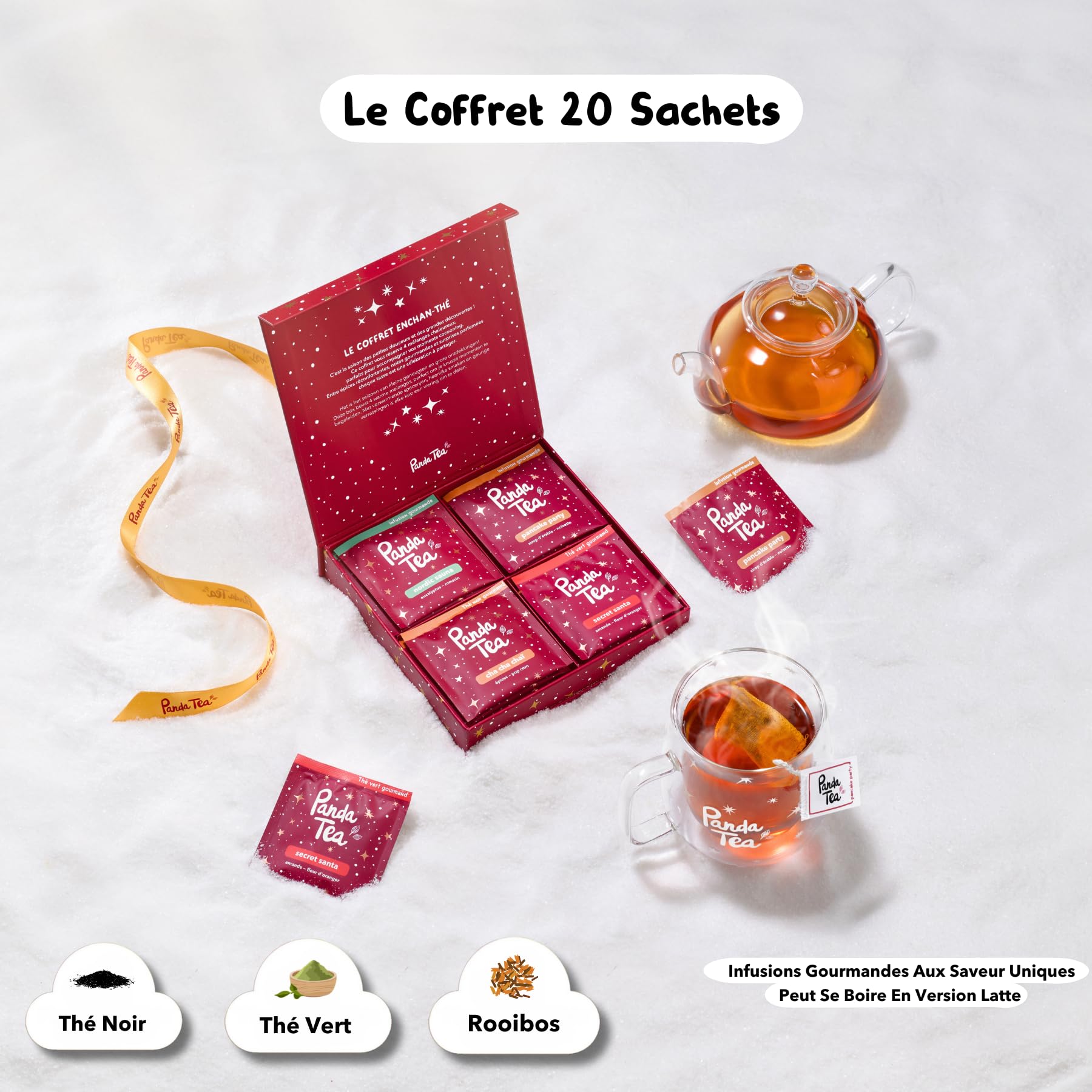 Panda Tea - Coffret Enchan-thé 20 sachets - Coffret Cadeau Thé & Tisane de Bio - Assortiment de Thés et Infusions Gourmands Hiver - Idée Cadeau à Offrir pour