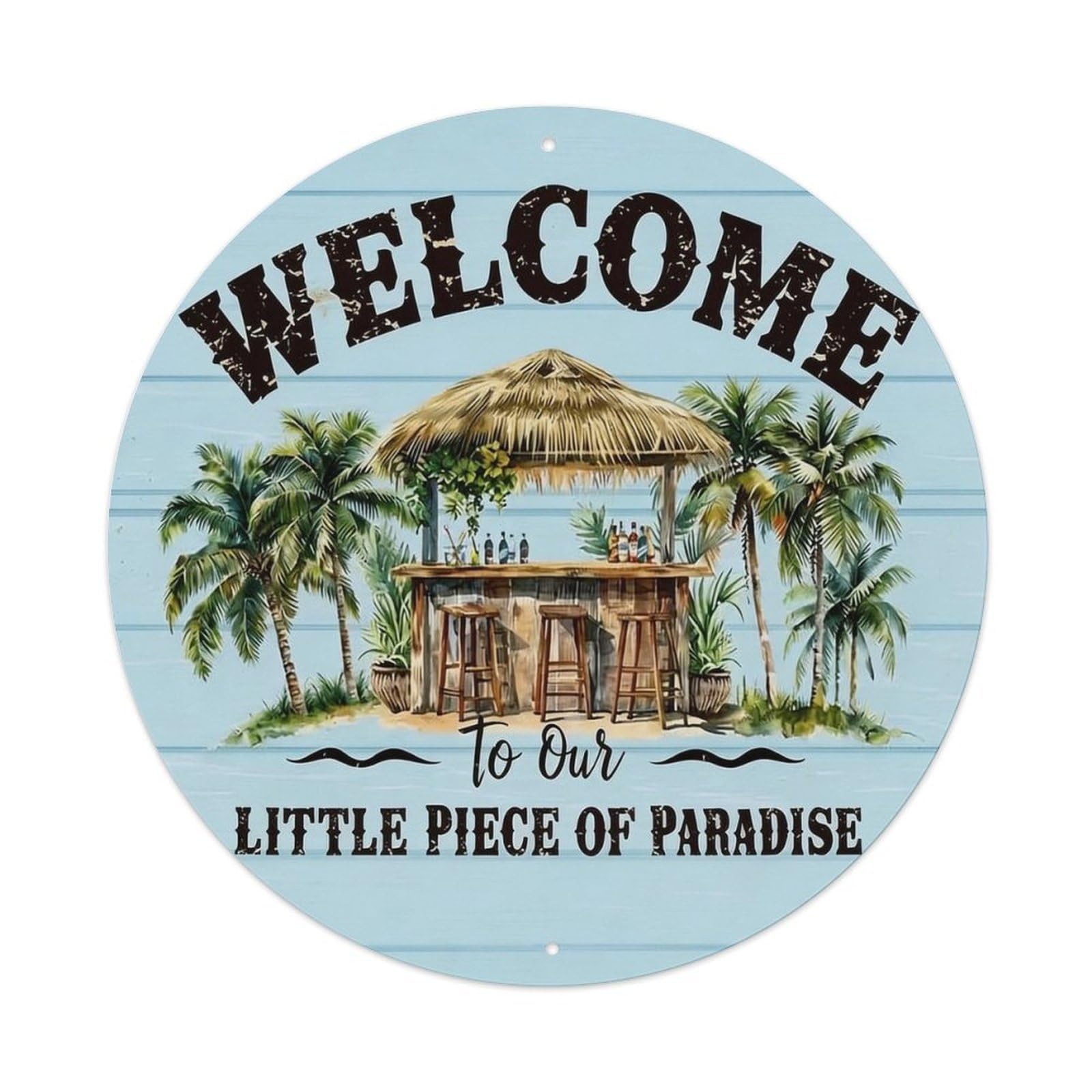Welcome Tiki Bar Paradise Scene Metal Tin Sign Vintage Garden Bedroom Cafe Bar Man Cave Home Wall Decor Metal Poster 8x8 inches