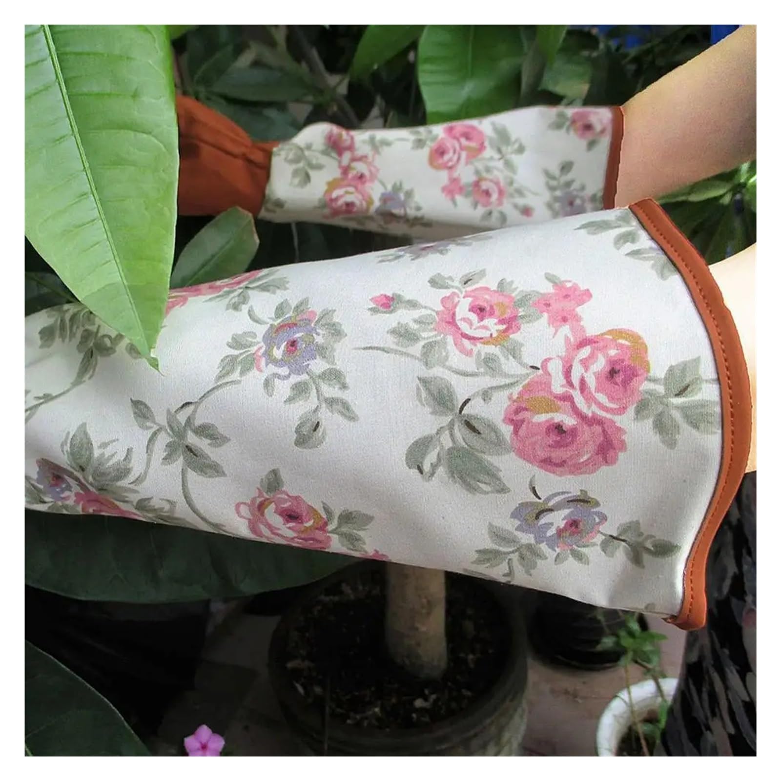 Gants De Taille Roses For Hommes Et Femmes, Longs Jardinage Résistants Aux Épines, Gant En Cuir Respirant, Meilleur Cadeau Jardin PoignéE Forte(Brown)
