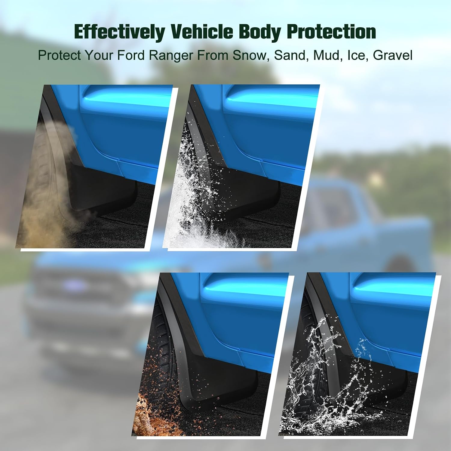 2024-2025 Ford Ranger Mud Flaps - 4PCS Front & Rear Splash Guards for XL/XLT/Lariat, No Drill Required, All Weather Protector Splash Guard Fenders, Not for Raptor (with Wheel Flare)