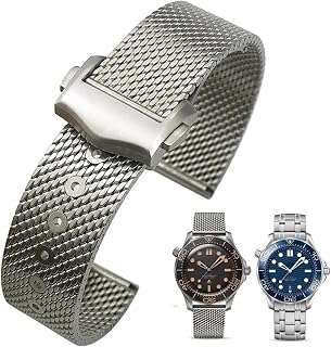 20mm 316L Stainless Steel Braided Watchband Mesh Band Folding Buckle Strap for Omega Seamaster 007 003