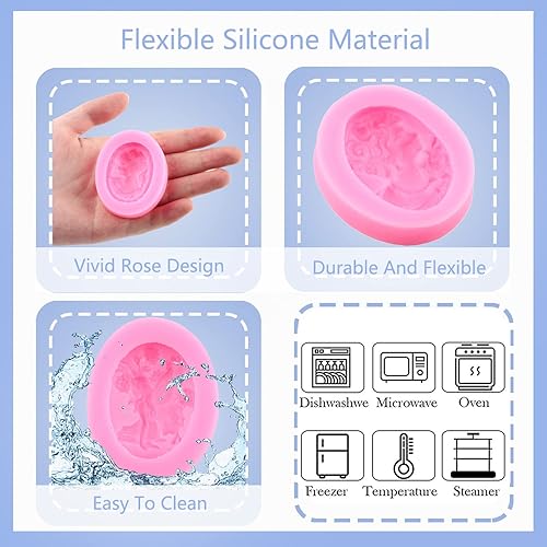 Miniatura 2 de Mujiang Lady Avatar - Juego de 4 moldes de silicona para decoración de tartas, diseño de camafeo, para cupcakes, pasta de goma de chocolate,