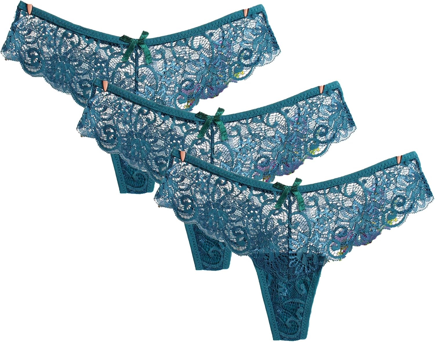 DGHM-JLMY Women Bow Sexy Lace Hollow Out Thong Low Waist Lace Thongs Comfortable T-Back Knickers Multicolor Panties G-Strings
