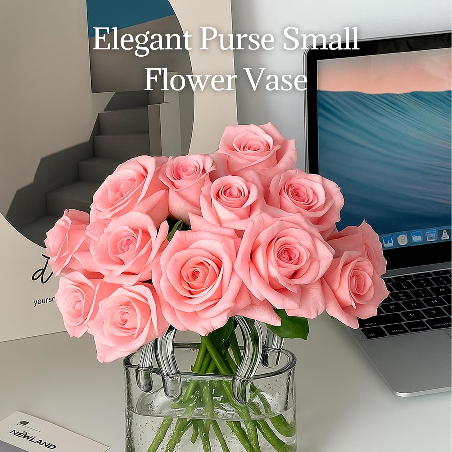 Glass Purse for Drinks Set of 2,24oz Unique Funky Thick Wine Glasses Gifts for Women Party,Fish Bowl Vase,Creative Unique Drinking Glass for Fruit Juice,Tea,Matcha,Coffee,Flowers (Bubbled)