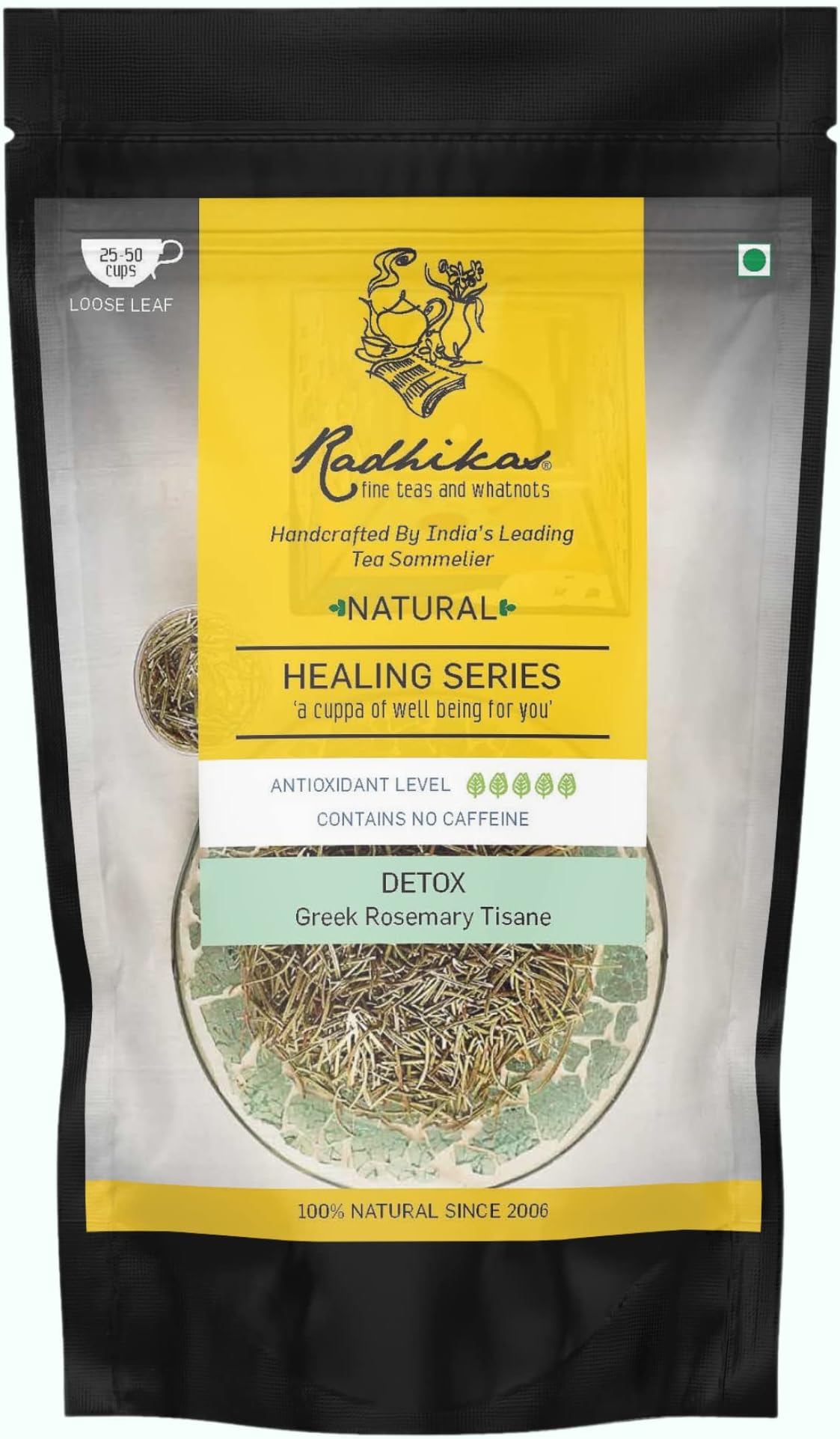 Radhikas Fine Teas and Whatnots DETOX Greek Rosemary Tisane Herbs Tea Blend Vacuum Pack, 50 gm - Makes 25 Cups of Tea