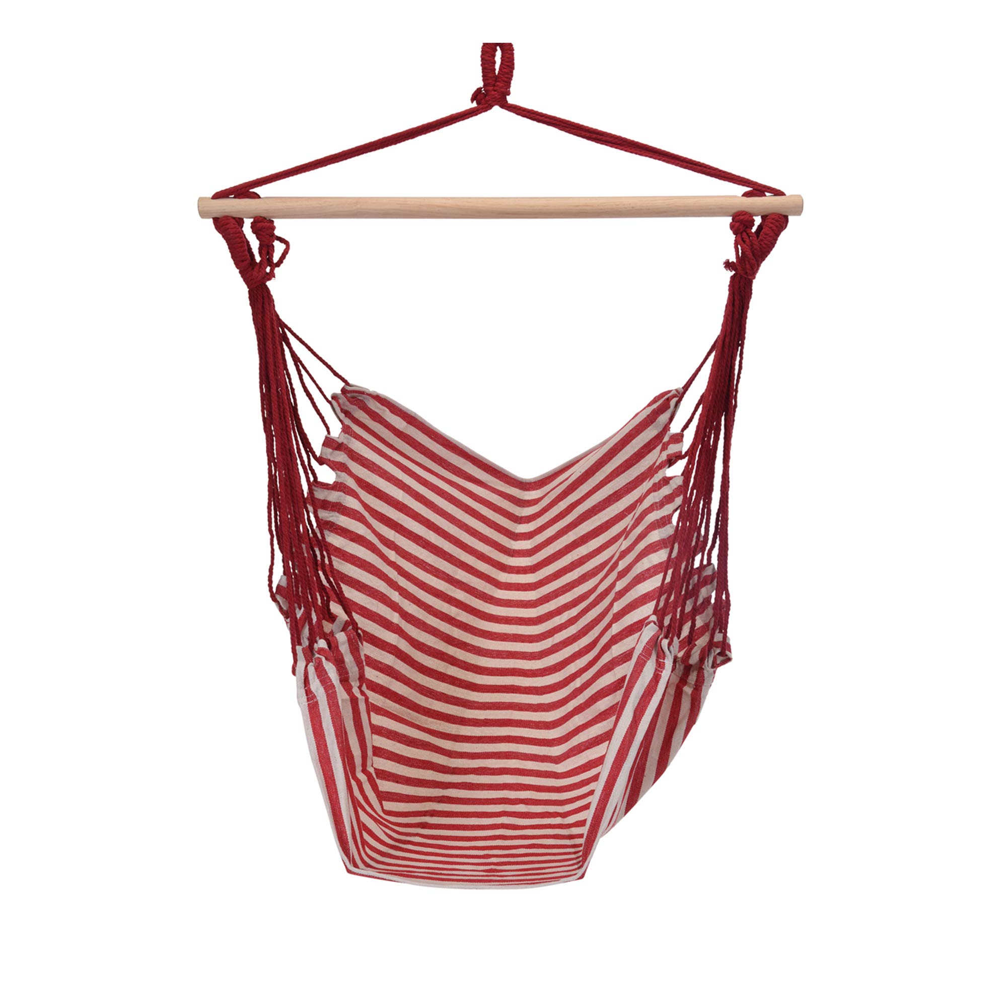 URBNLIVING Swinging Hammock Chair Fabric Material and Striped Design - Garden Furniture for Indoor And Outdoor - Up to 120kg (Red)