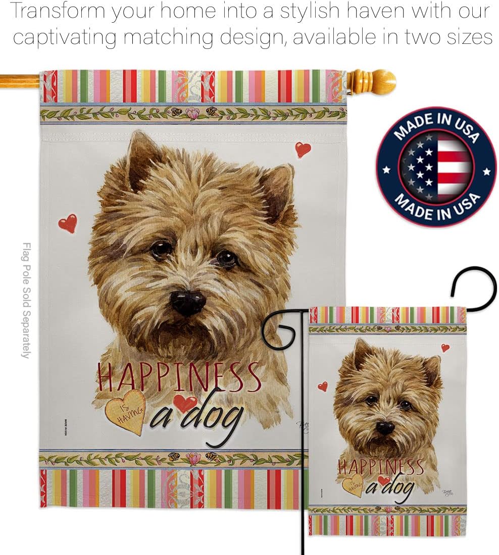 Breeze Decor Cairn Terrier Happiness House Flag Pack Dog Puppy Spoiled Paw Canine Fur Pet Nature Farm Animal Creature Vintage Applique Banner Small Garden Yard Gift Double-Sided, Made in USA