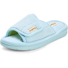 Dearfoams Mickey Adjustable Terry Slide, Memory Foam Washable Open Toe Indoor Summer House Slippers