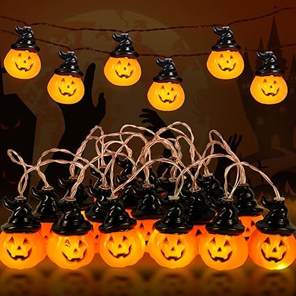 Halloween Pumpkin String Lights, 9.8ft 20 LED Halloween Pumpkin Lights