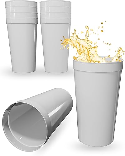 PartyPrints Paquete de 10 vasos de plástico en blanco reutilizables de 32 onzas, vasos de plástico de colores, tazas de fiesta de grado alimenticio,