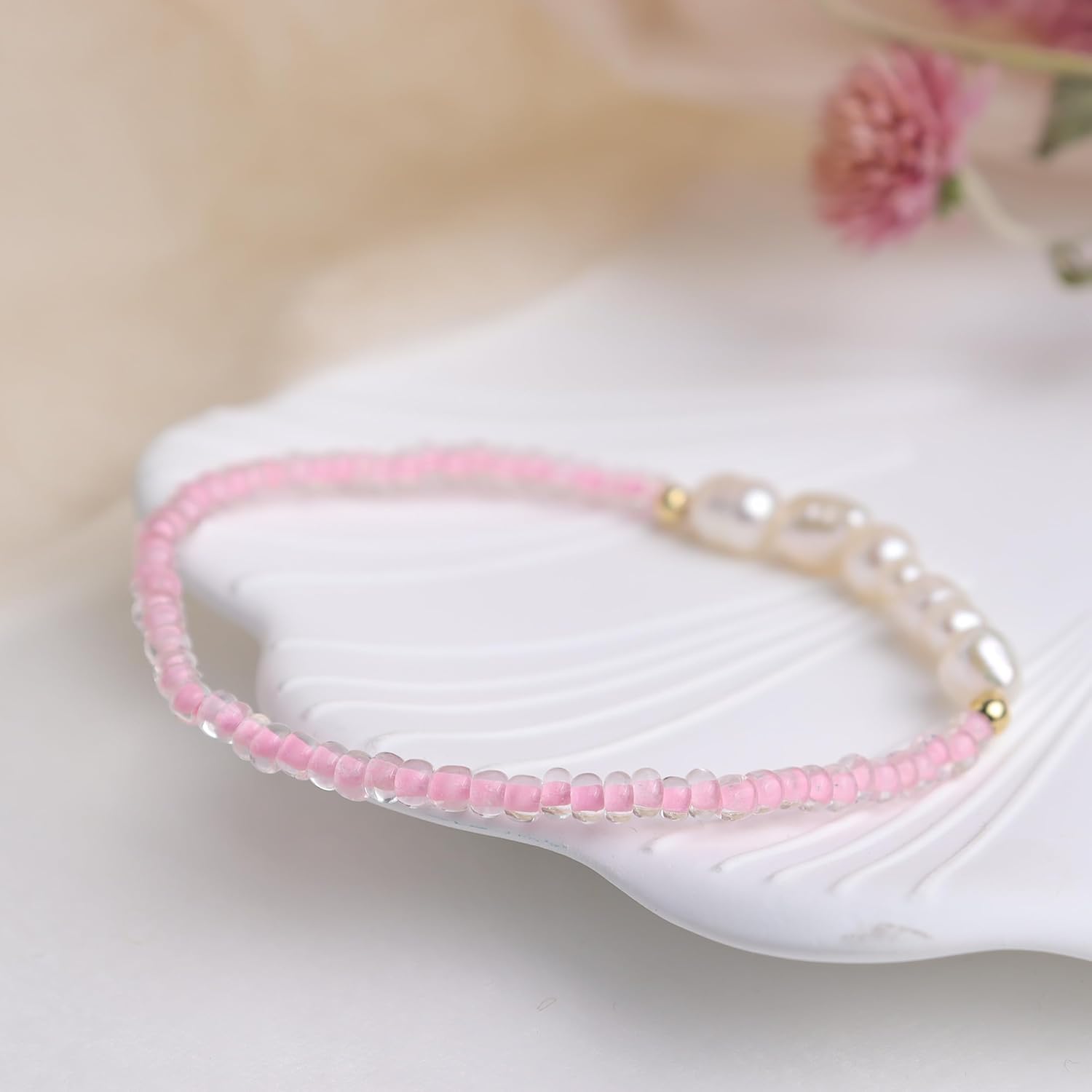 Freshwater Pearl Seed Bead for Women, Dainty Handmade Bohemian Stone Beaded Stretch Friend Bracelet Summer Beach Jewelry Gift - Image 6