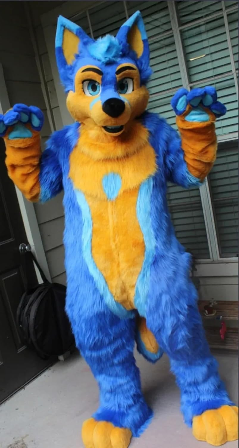 Blue Fox Dog Fursuit Mascot Costumes Halloween Fancy Party Cartoon Character (170-185cm)