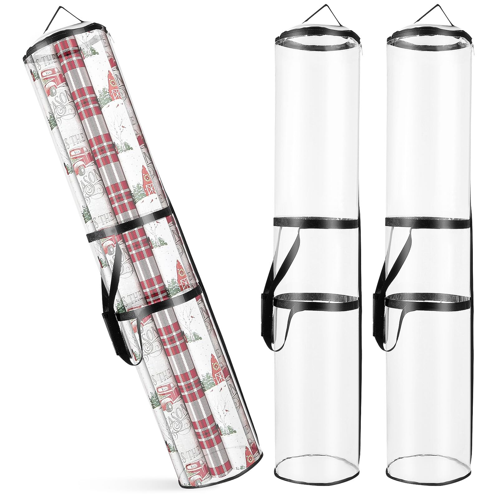 DEARMAMY 2 Stück Geschenkpapier Aufbewahrungstaschen mit Reißverschluss PVC Behälter zur Lagerung von Geschenkpapierrollen Großer Kapazität Robust und Vielseitig für Zuhause Büro Laden