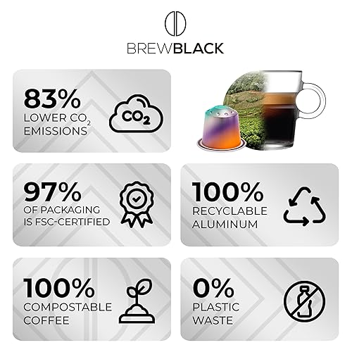 Miniatura 4 de BrewBlack Cápsulas de café Perfetto de aluminio  50 cápsulas de café 100% arábica tostado oscuro  Intensidad 912, compatible con Nespresso* Línea