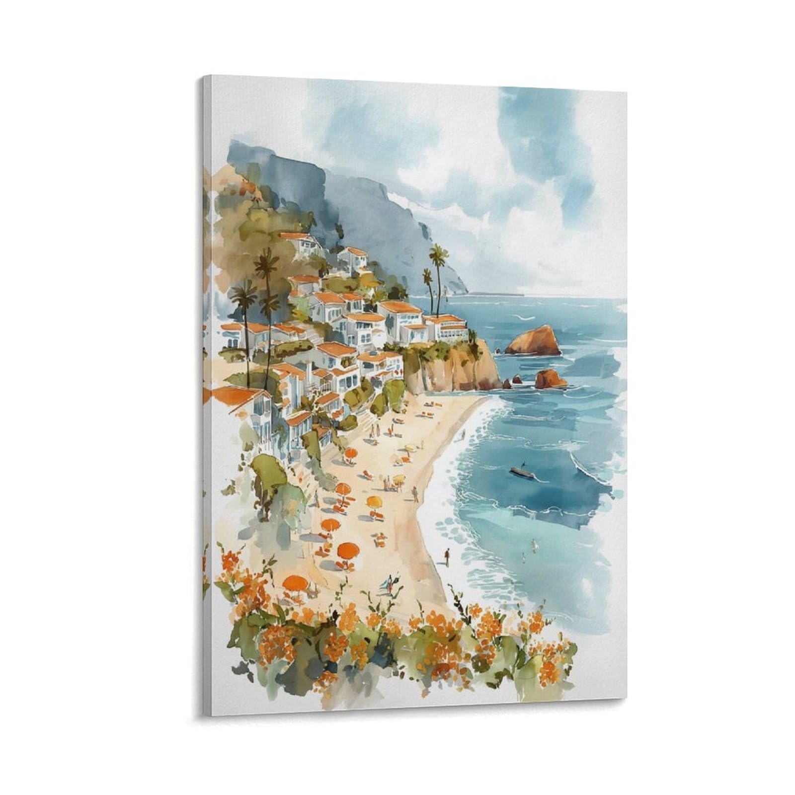 XWYMXZ Laguna Beach Watercolor Painting Posters 20x30inch(50x75cm) Vintage Watercolor Canvas Art