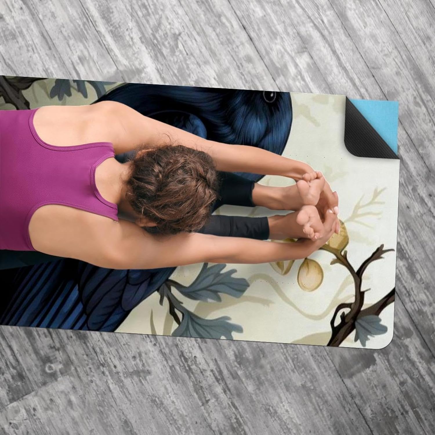 Yoga Towel, Black Crow Pattern Non Slip Sweat Absorbent Hot Yoga Mat Towel for Hot Yoga, Pilates and Fitness - 72.8" x 26.8"