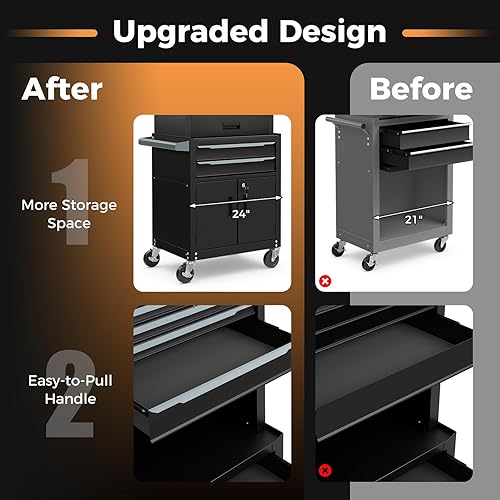 Miniatura 7 de IRONMAX Cofre de herramientas rodante, 2 en 1 ampliado de acero resistente con 6 cajones con caja de herramientas superior bloqueable y 4 ruedas