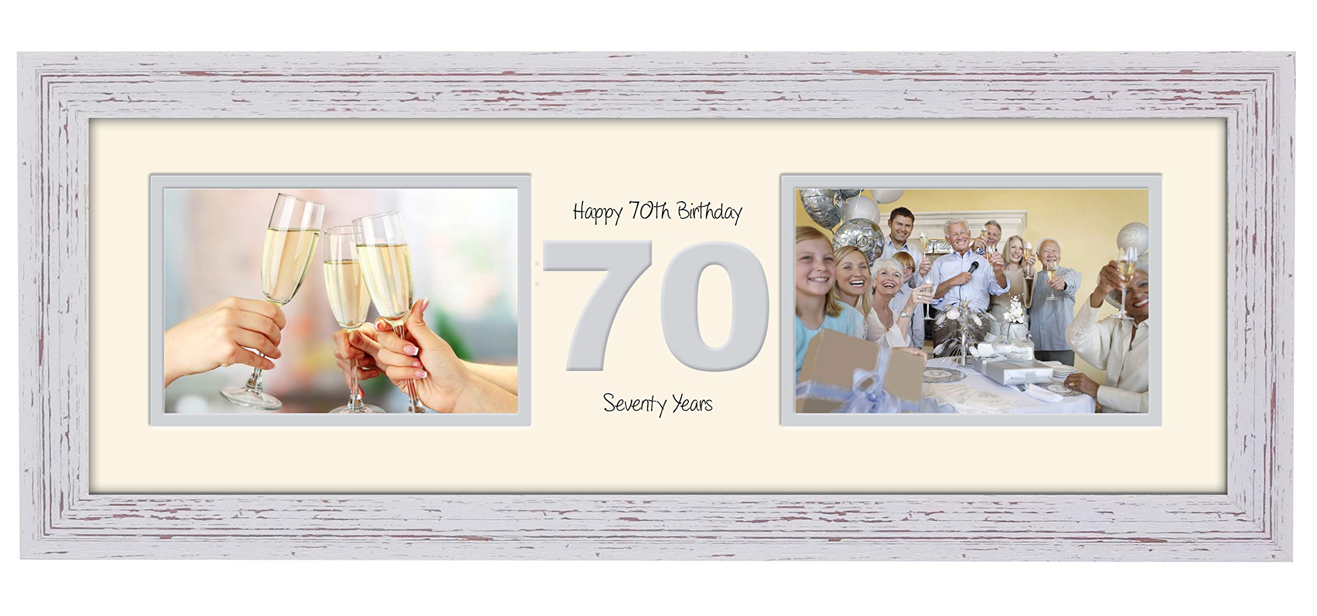 Photos In A Word Shabby Chic Finish Frame Cream Mount Grey Inside 70Th Birthday Photo Frame Seventieth Gift Takes Two 6”X4” Landscape Photos 1228A (Shabby Chic Finish Frame Cream Mount Grey Inside)