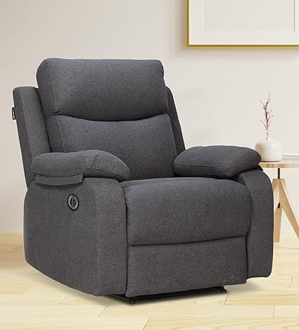 Recliners India Single Seater Recliner Sofa Model-Curve | Power Recliner Chair | Cushion Armrest | Living Room Recliner Sofa | Colour- Grey (Motorized)