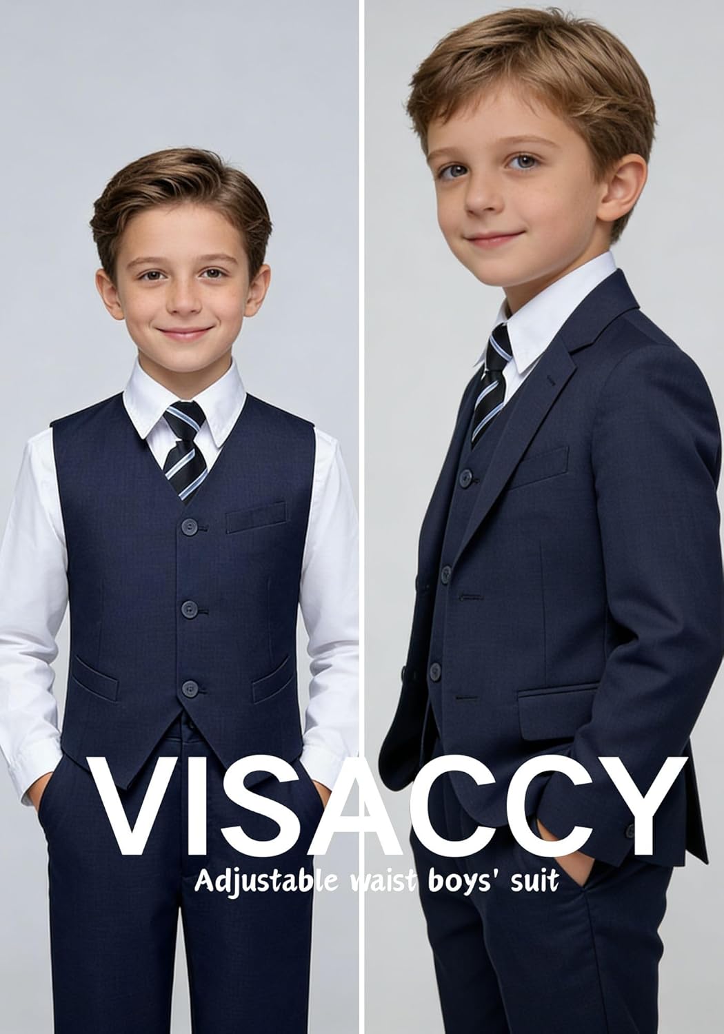 Visaccy Boys Formal Suit Slim Fit Dress Clothes Ring Bearer Outfit Tuxedo Suits,Adjustable Waist - Image 4