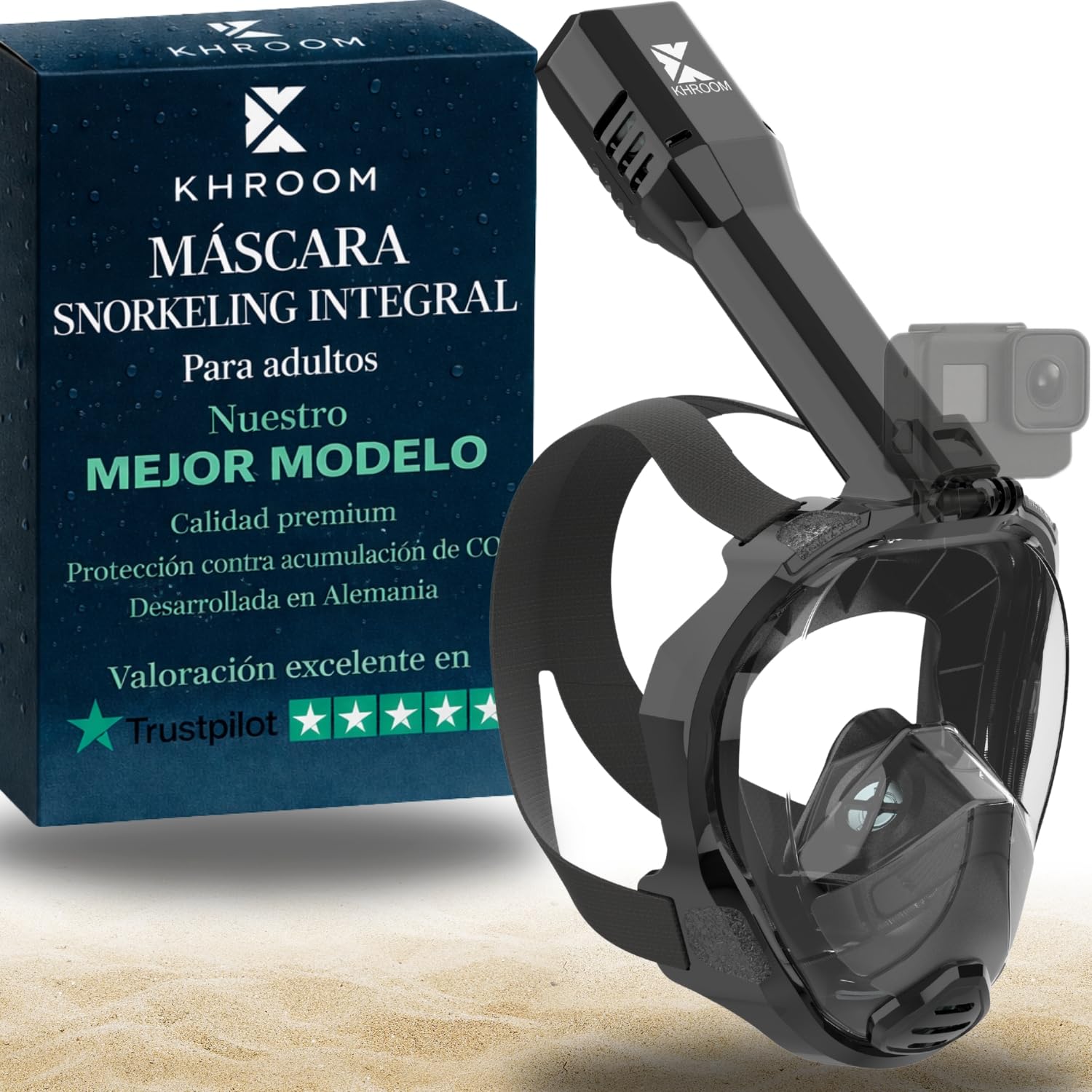 Khroom Máscara Snorkel Adulto Seaview Pro | Nuestra Mejor máscara de Buceo | Máscara Facial Completa Segura de CO2 para Snorkeling |Mascarilla Facial Completa también para niños