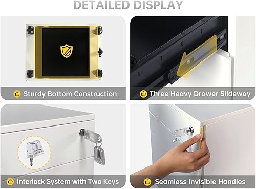 Miniatura 52 de Archivador móvil de 2 cajones con cerradura, archivadores de oficina para debajo del escritorio, archivador pequeño totalmente montado excepto Negro