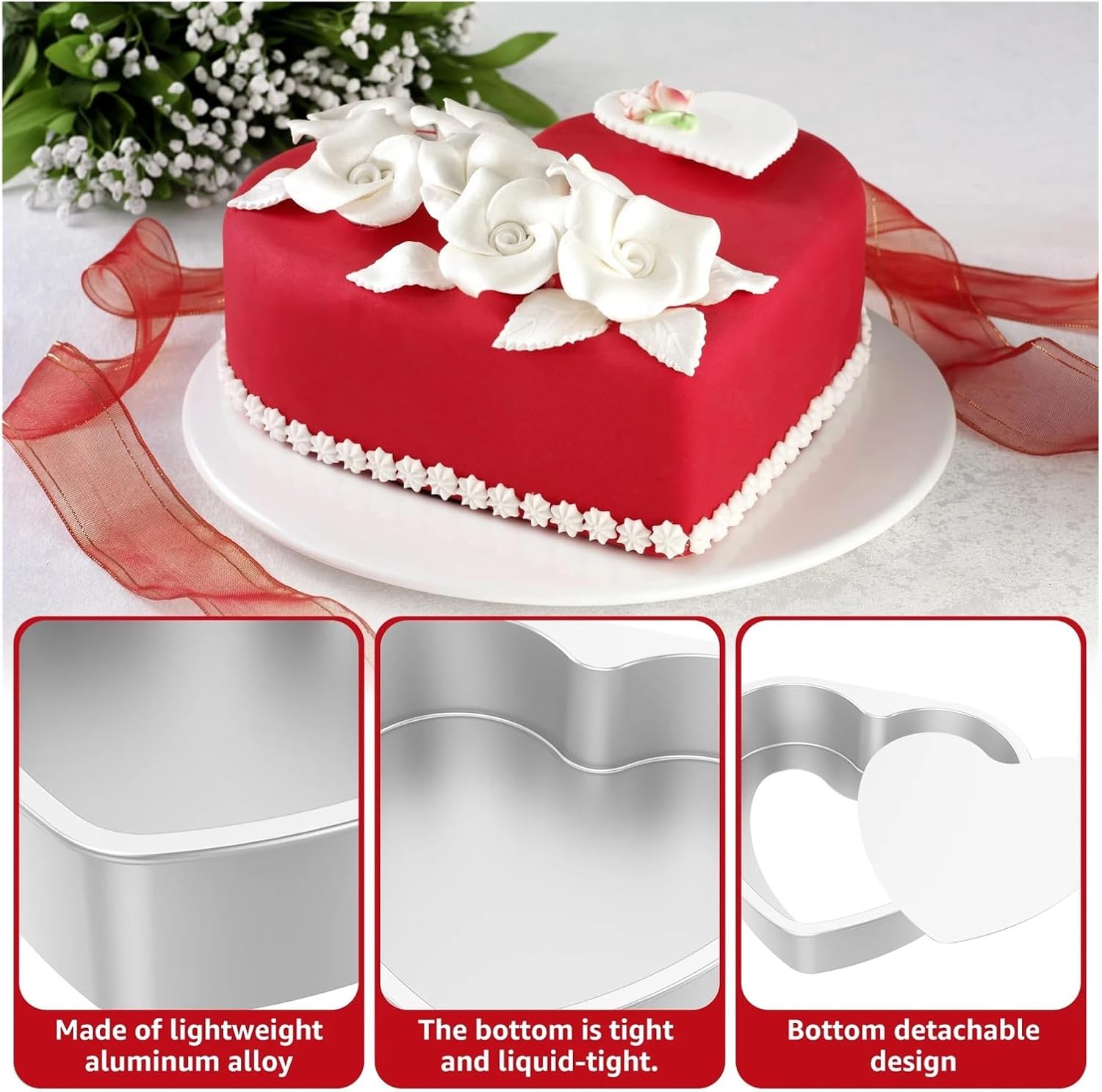 cake baking supplies， 2Pcs Heart Shape Cake Pan 6 Inch Alloy Mold Cheesecake Baking Tool Valentine's Day Birthdays Bakeware,for Home Bakers