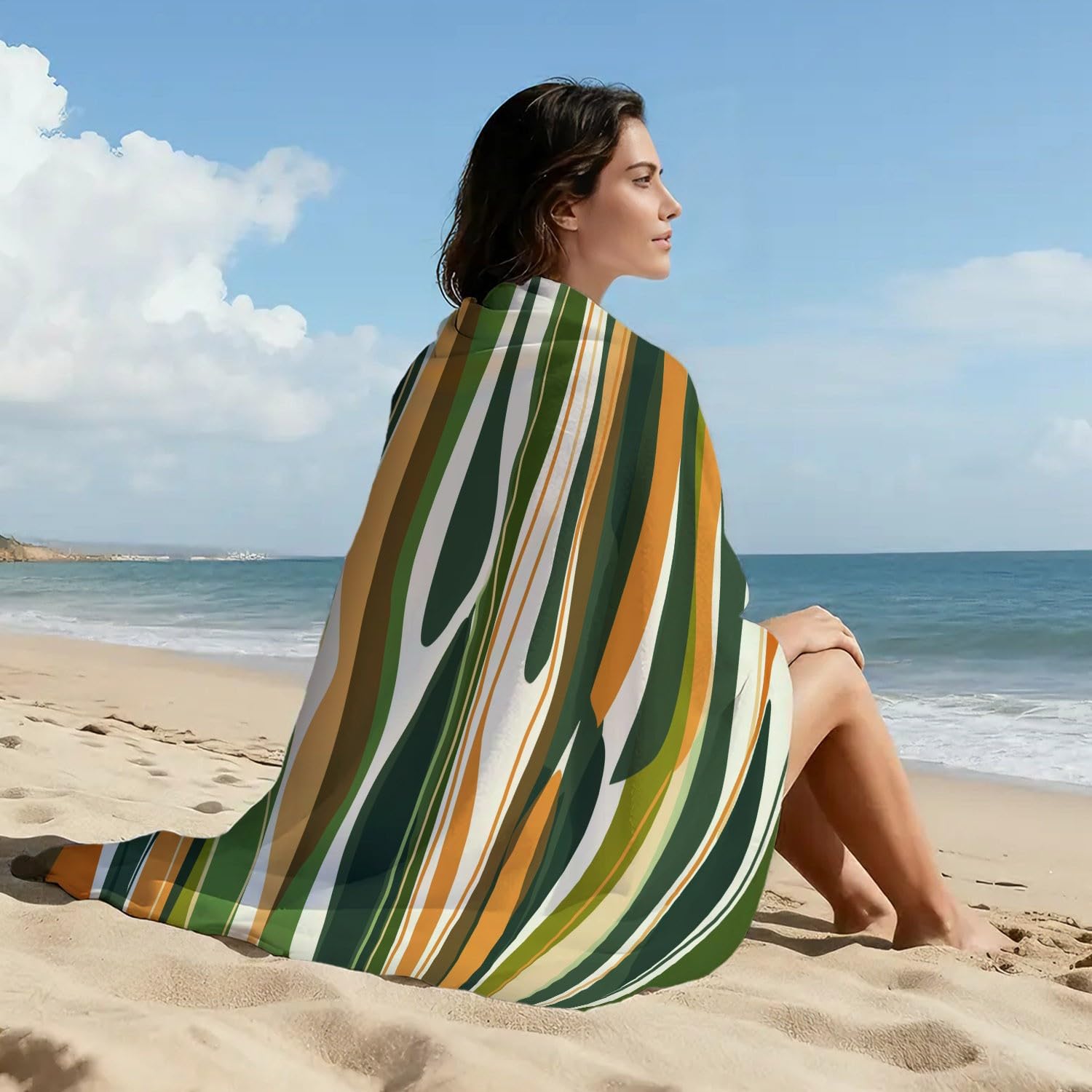 Générique Serviette de Plage Microfibre 230 x 210 CM,Drap de Plage Libre, Luxe, Frais, Couverture de Plage Absorbante,Couverture de Bain Plumes Bleues & Blanches, Animaux