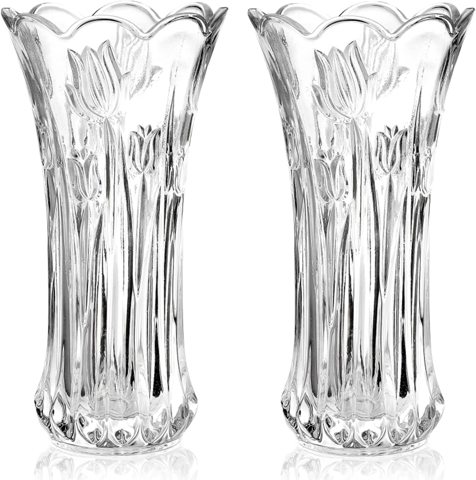 Dicunoy Set of 2 Glass Flower Vase, 9.5" Large Flower Vases for Living Room, Decorative Modern Clear Vase for Centerpiece, Heavy Duty Crystal Tall Cylinder Flared Vases for Home, Wedding, 25 x 13cm