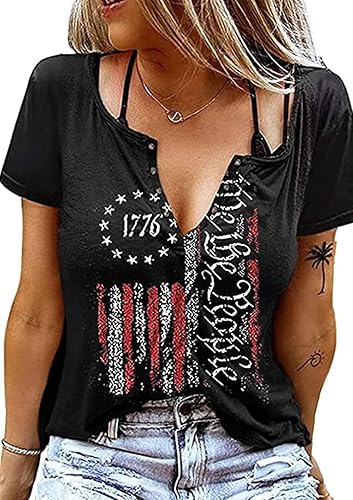 Camiseta patriótica de la bandera estadounidense para mujer, 4 de julio, manga corta, holgada, con gráfico de la bandera de Estados Unidos, camisas