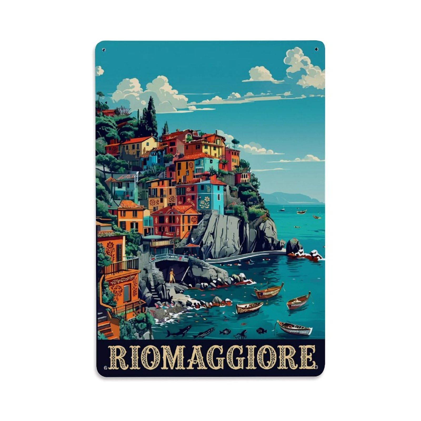 Huiyhb 8X12inch(20X30cm) Vintage Travel Riomaggiore Italy Theatrical Metal Tin Sign