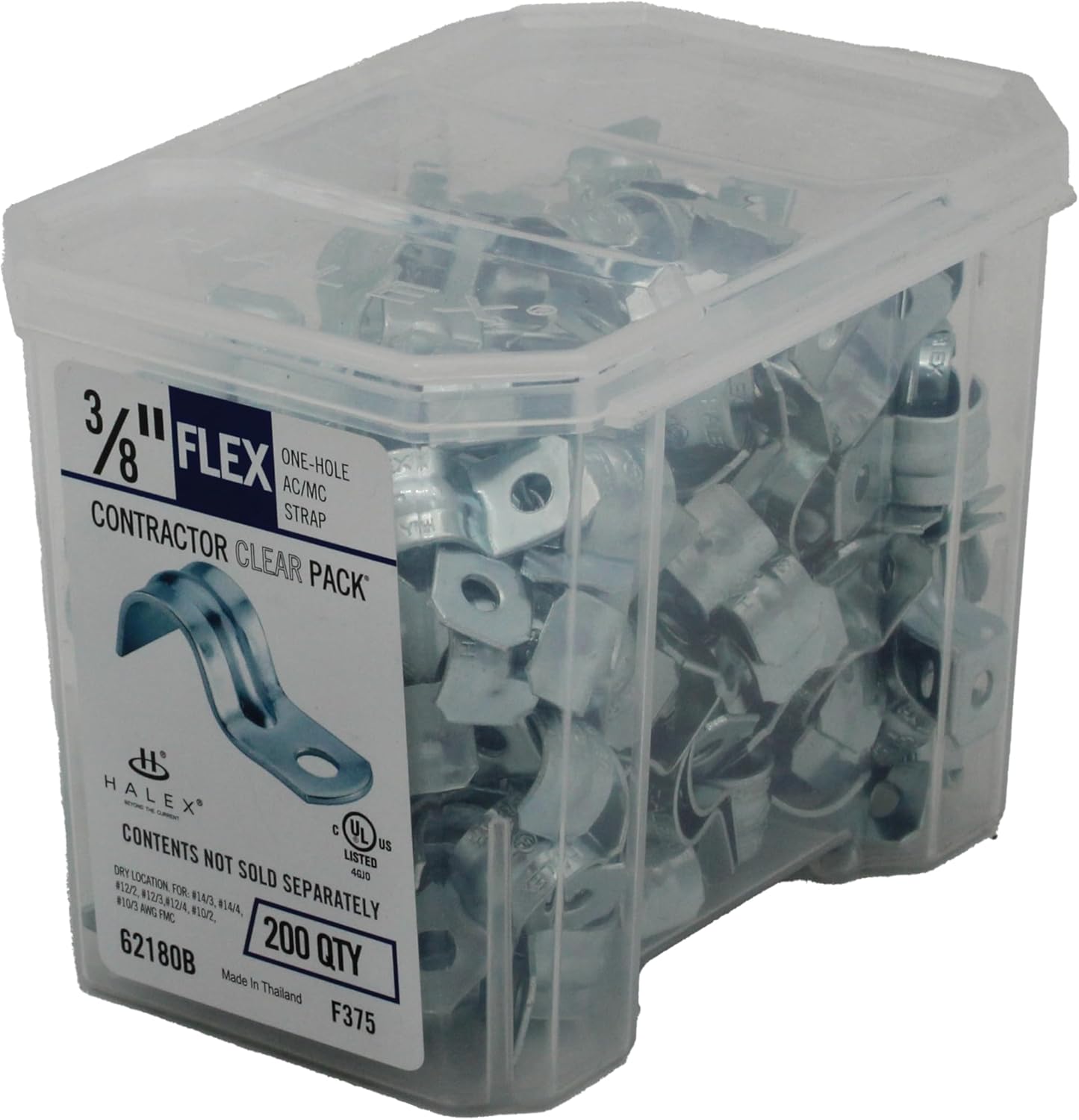 Halex 3/8” in. Flexible Conduit Strap Clamp – 1 Hole FMC AC MC Metal Conduit Strap - 200 Pack of Steel Metal Straps, UL Listed