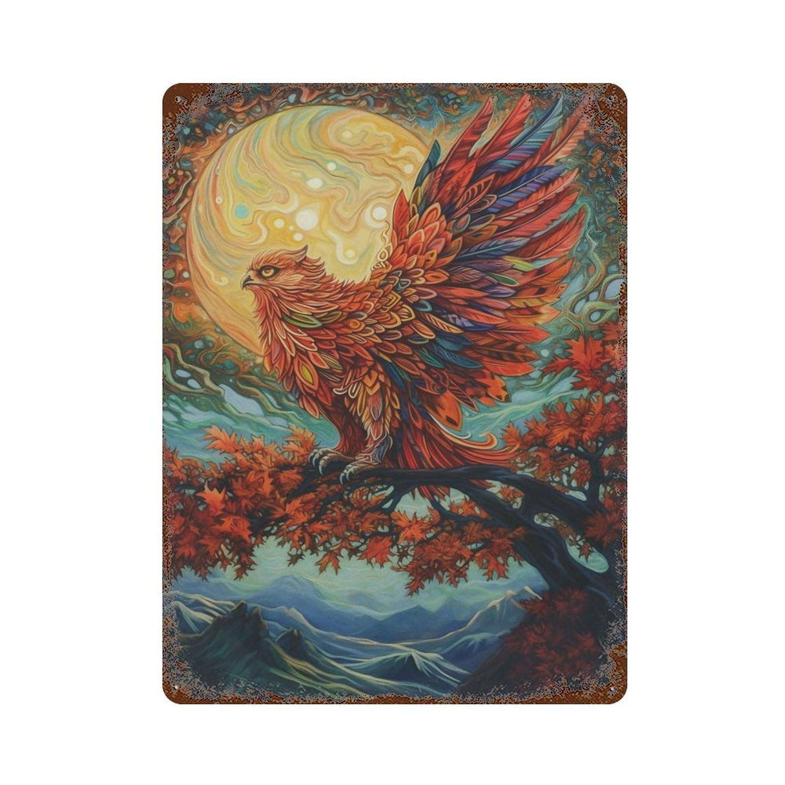 Owl And Sunset Retro Metal Sign 15.7"x11.8", Vintage Wall Decor for Garage, Pub Or Kitchen