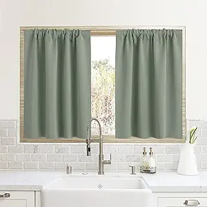 RYB HOME Blackout Curtains for Small Window - Thermal Insulated Privacy Curtains Shades for Kitchen Bathroom Cafe Dorm Loft, W 29 x L 45 inch per Panels, Sea Green, 2 Pcs