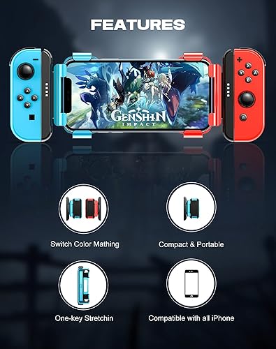 Miniatura 2 de Joso Soporte de agarre Switch Joy-Con con soporte para teléfono celular, compatible con todos los iPhone iOS 16.0+, fácil de instalar y estable