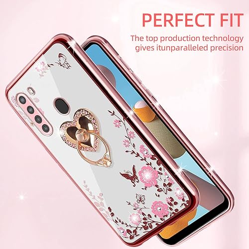 Miniatura 7 de KuDiNi Funda para Galaxy A21, Samsung A21 para mujer con purpurina de cristal suave TPU Bling lindo mariposa corazón floral transparente funda