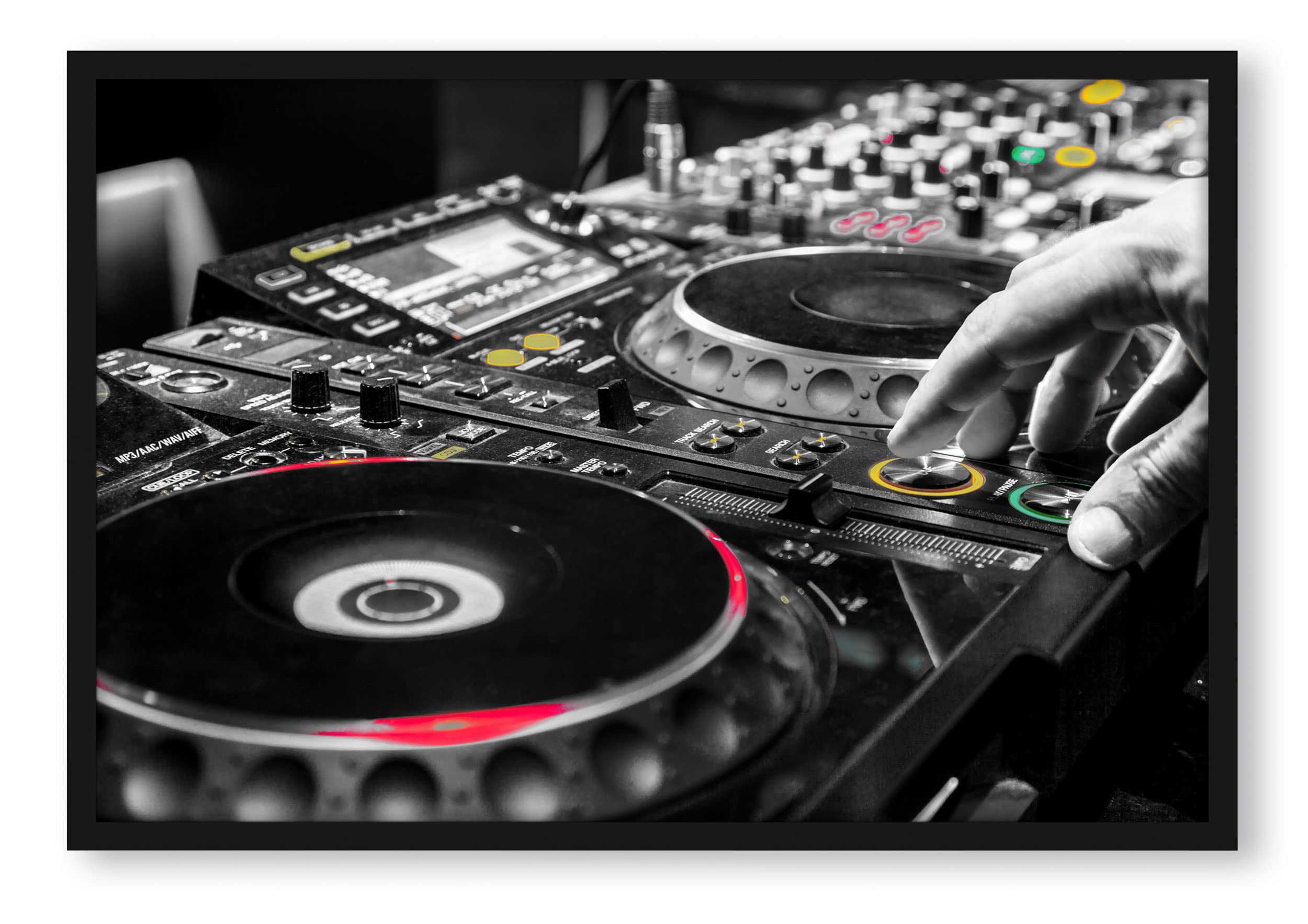Poster moderno illuminato da DJ con cornice, formato 80 x 60 cm, stampa artistica incorniciata