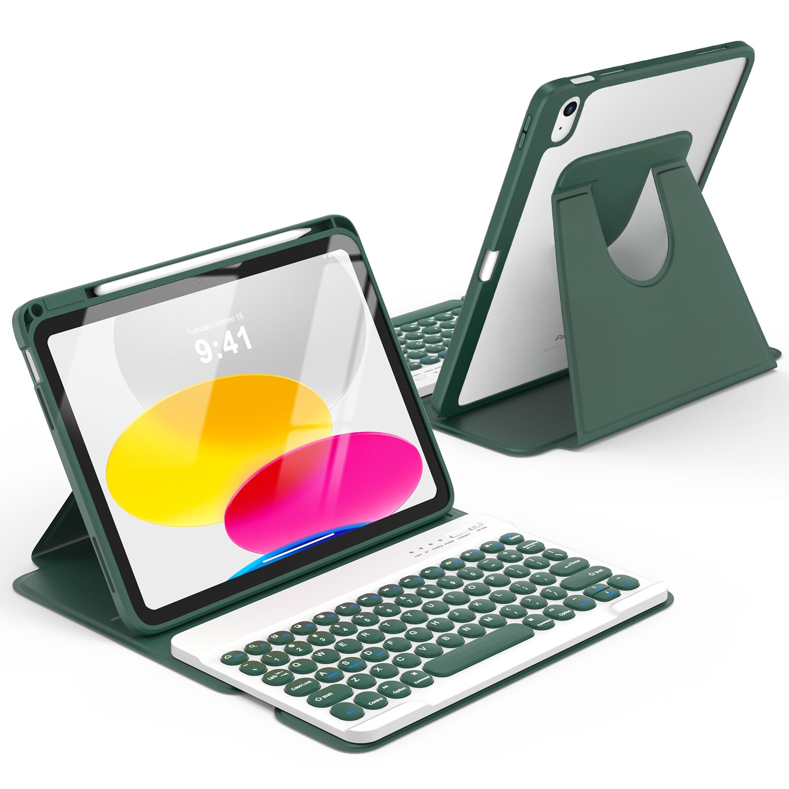 besky Keyboard Case for iPad A16 11th/10th Gen 11/10.9 Inch, 360° Rotatable