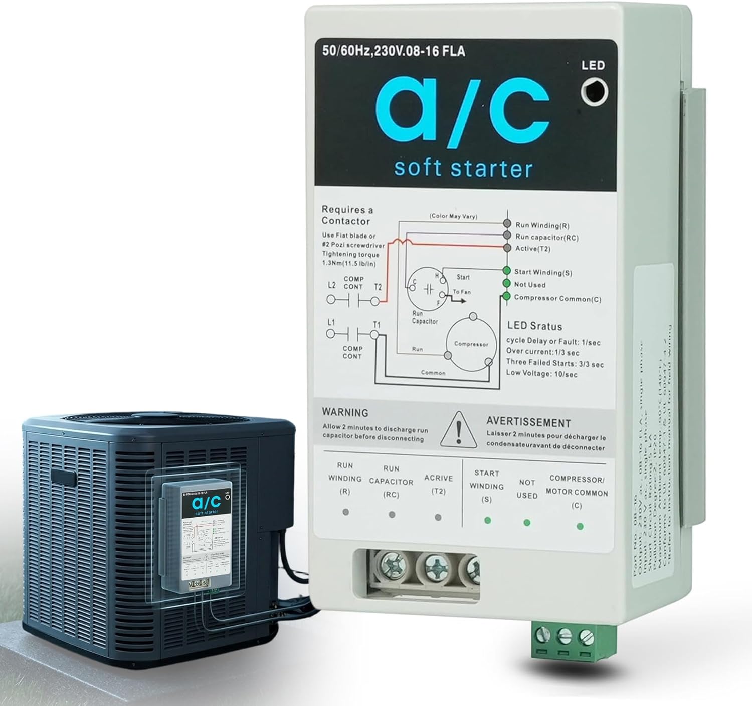 AC Soft Start Kit for 1.75 to 3.5 Ton Units, 110V-240V,Soft Start Module for Air Conditioners, Home, RV,Commercial (08-16A)